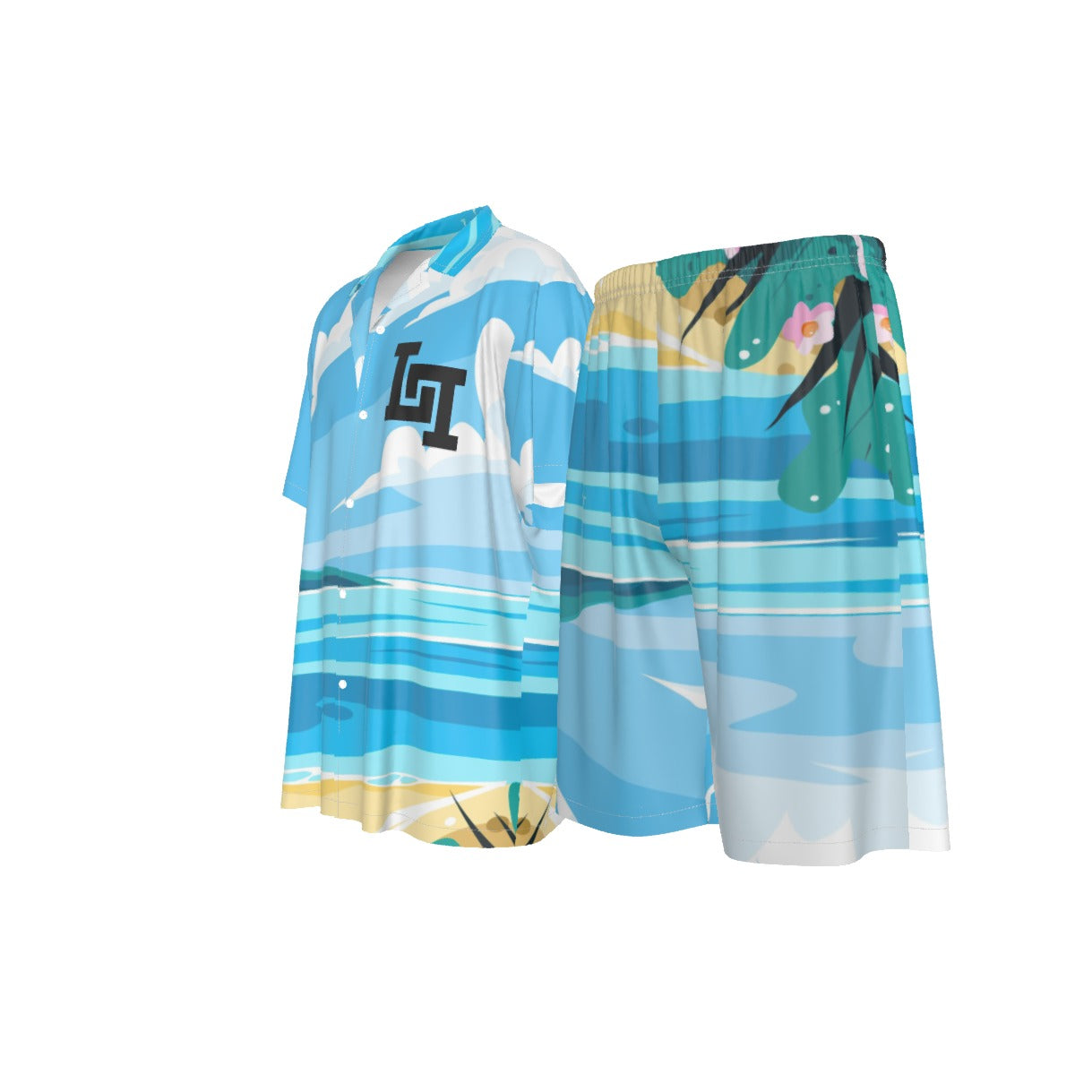 Men's Lobo LeBlanc 3D Sky Rayon Silk Shirt Suit Set