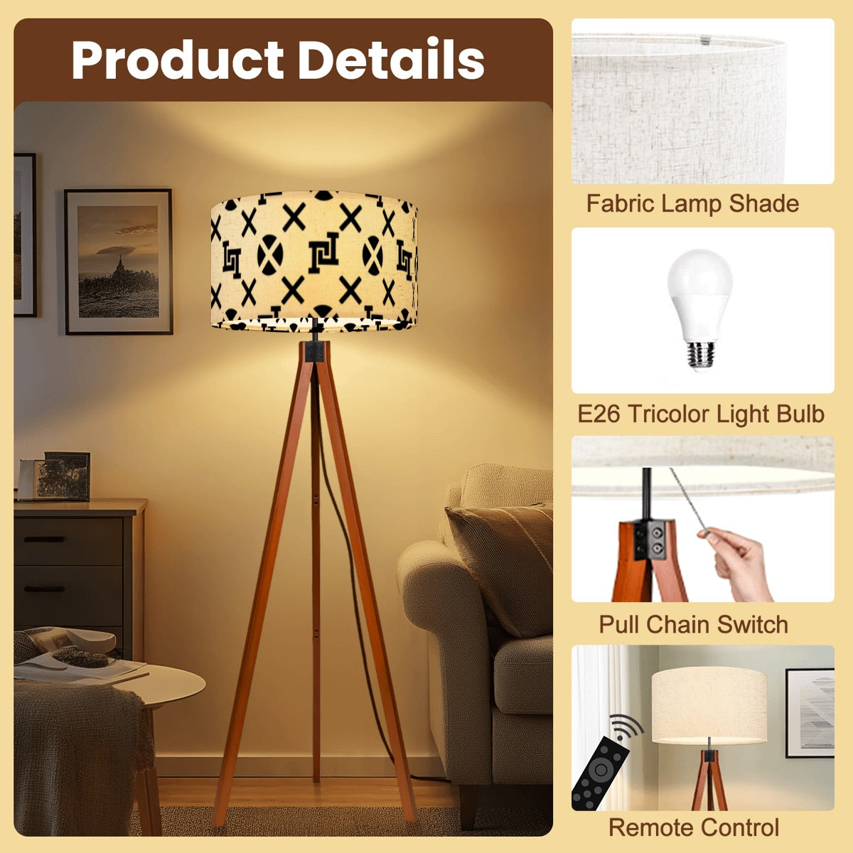 Lobo LeBlanc White Monogram Tripod Floor Lamp