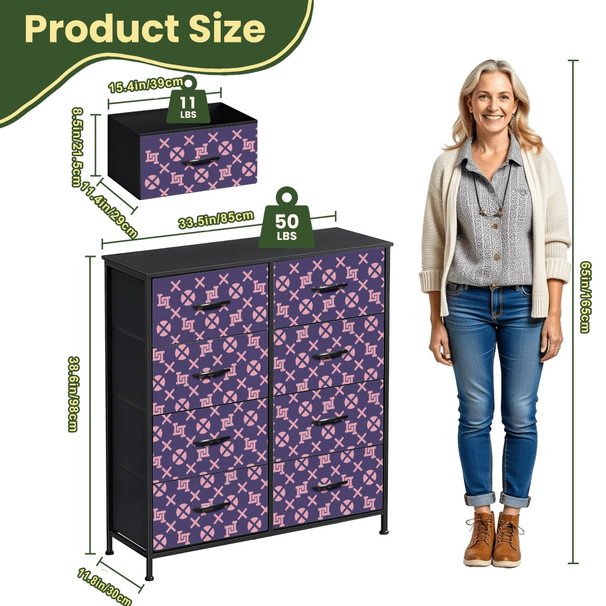 Lobo LeBlanc Purple Monogram 8-Drawer Dresser