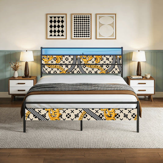 Lobo LeBlanc Gold Monogram Queen Bed Frame