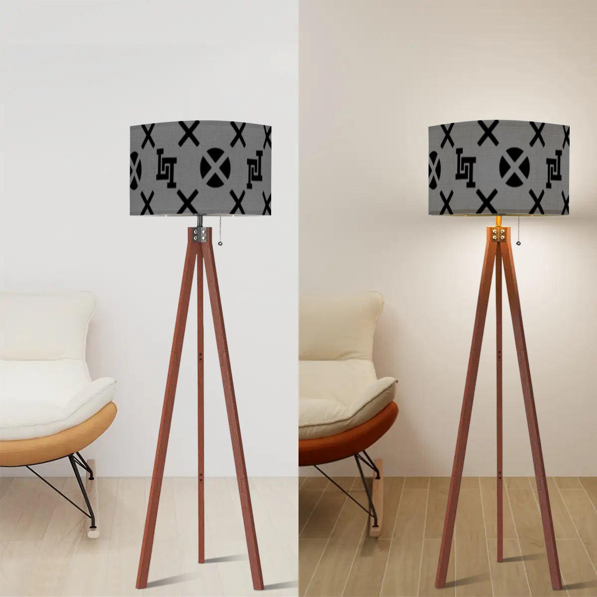Lobo LeBlanc Gray Monogram Tripod Floor Lamp