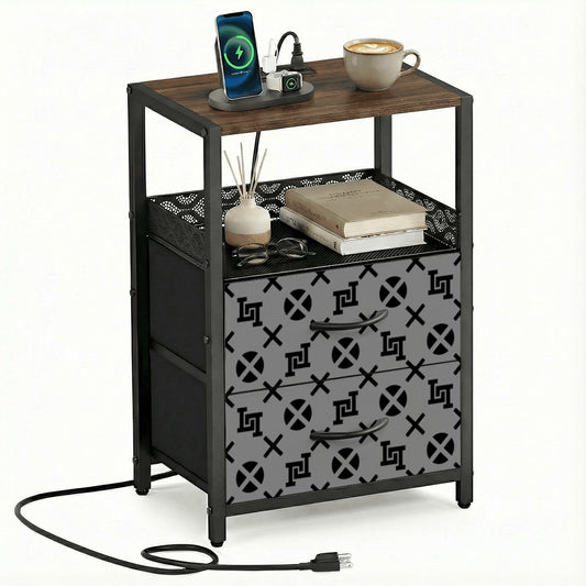 Lobo LeBlanc Gray Monogram 2 Drawer Nightstand