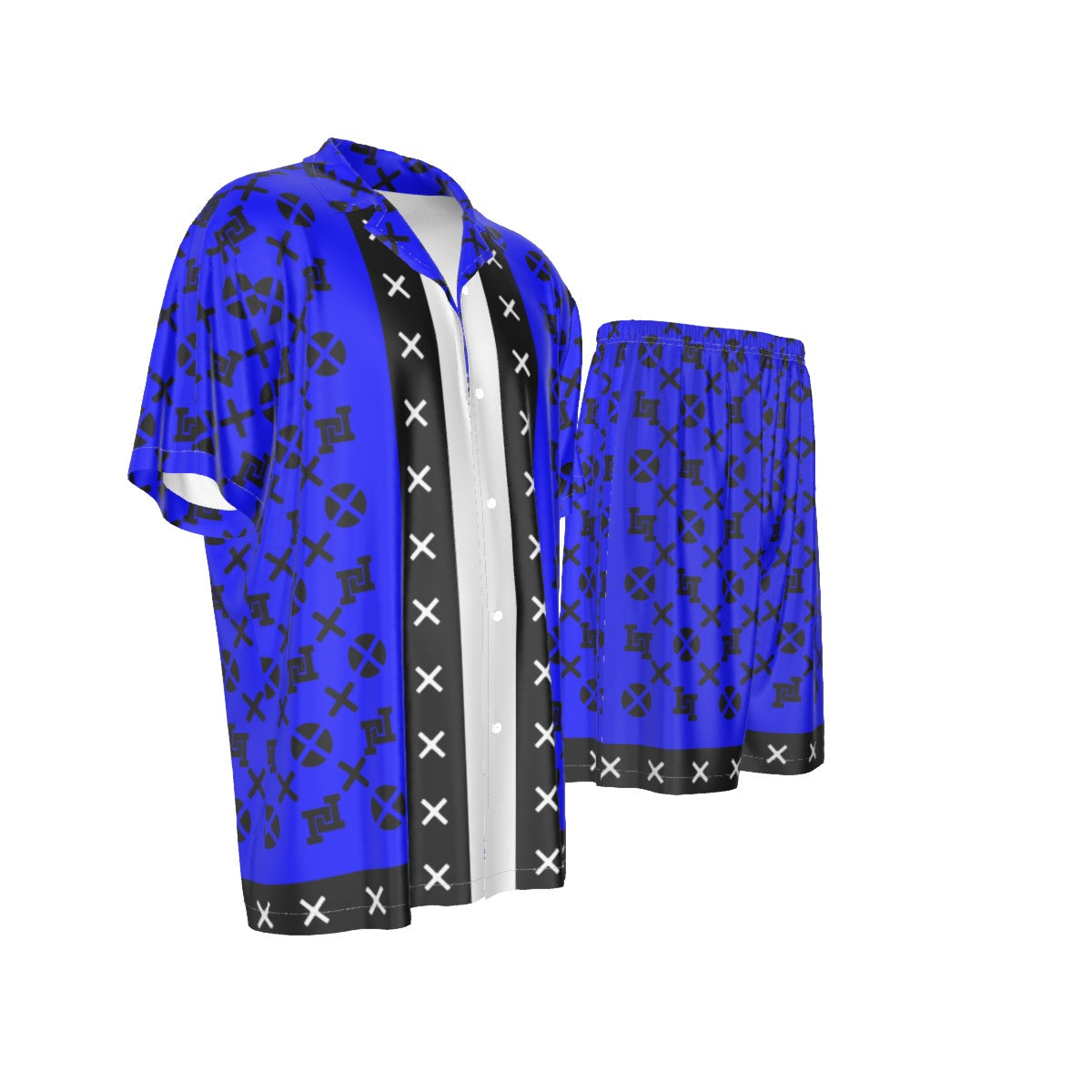Men's Lobo LeBlanc Blue Monogram Rayon Silk Shirt Suit