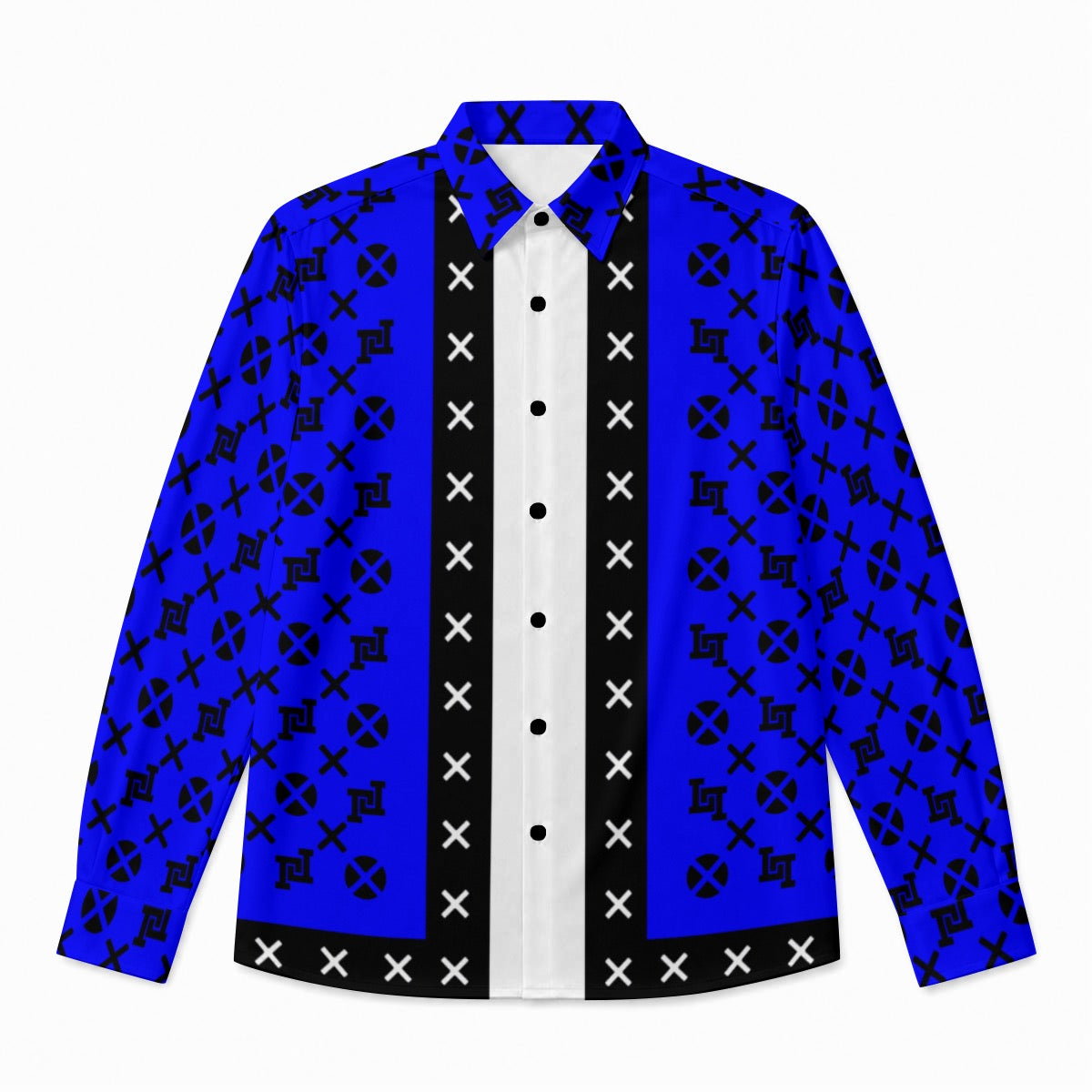 Men's Lobo LeBlanc Blue Rayon Silk Long-Sleeved Shirt