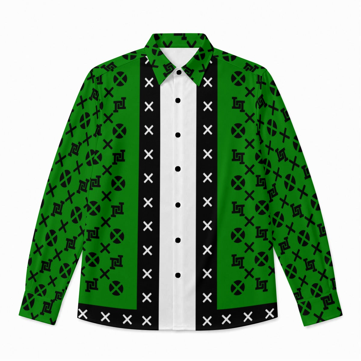 Men's Lobo LeBlanc Green Rayon Silk Long-Sleeved Shirt