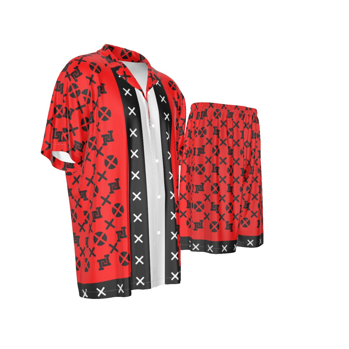 Men's Lobo LeBlanc Red Monogram Rayon Silk Shirt Suit