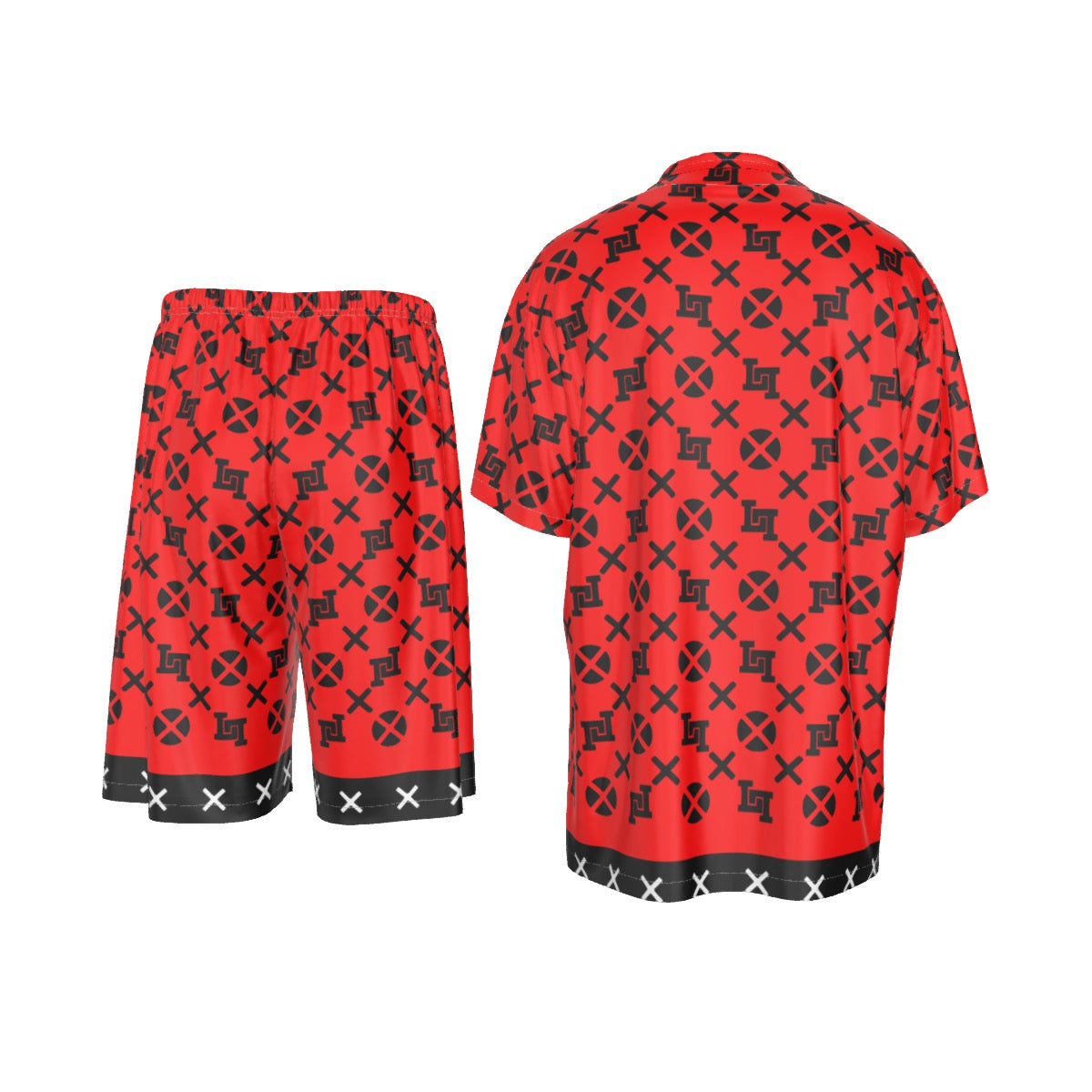 Men's Lobo LeBlanc Red Monogram Rayon Silk Shirt Suit
