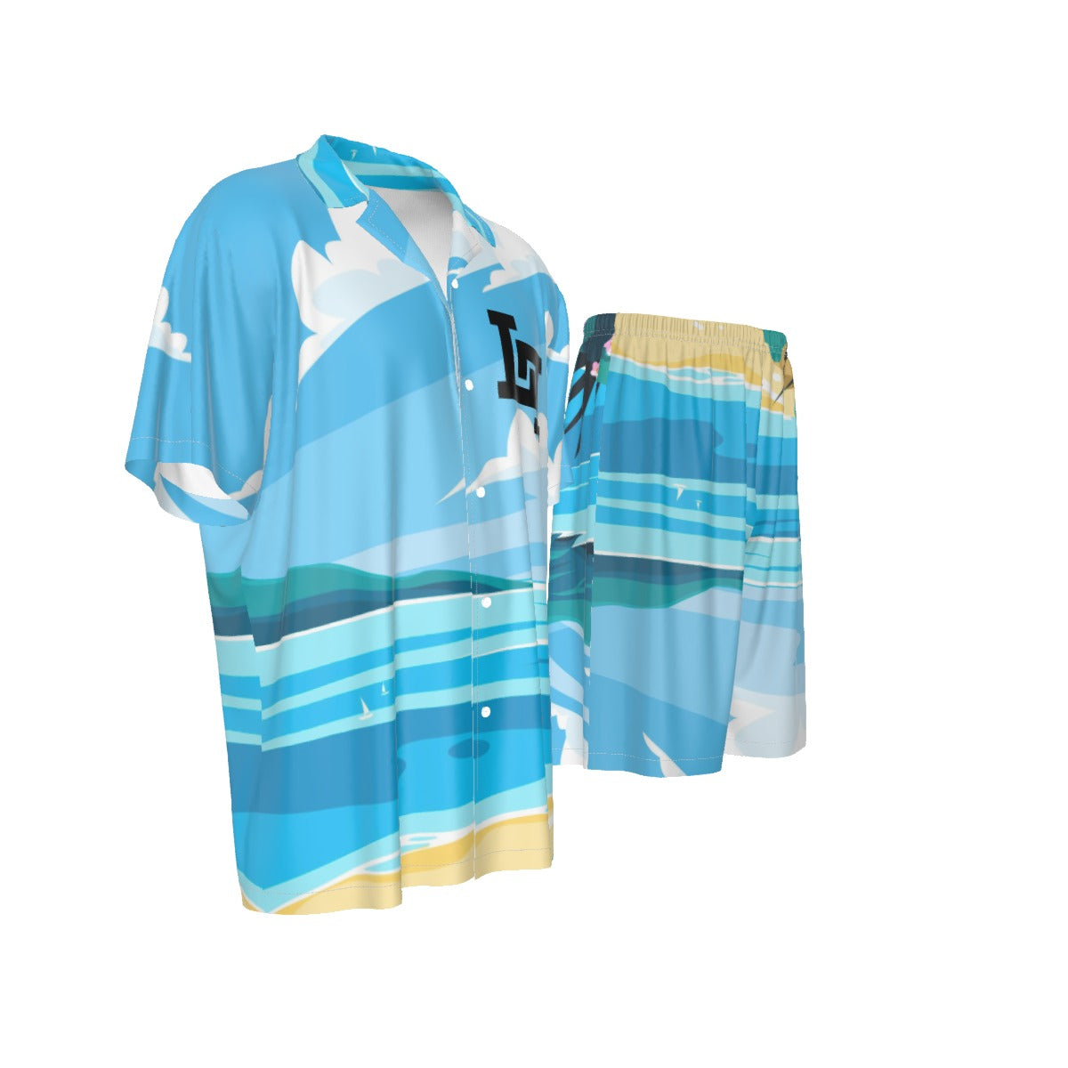 Men's Lobo LeBlanc 3D Sky Rayon Silk Shirt Suit Set