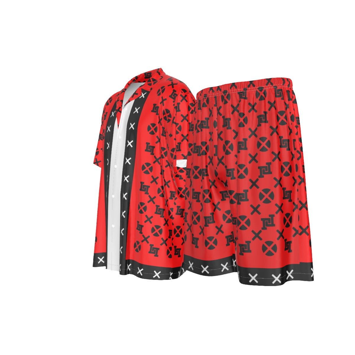 Men's Lobo LeBlanc Red Monogram Rayon Silk Shirt Suit
