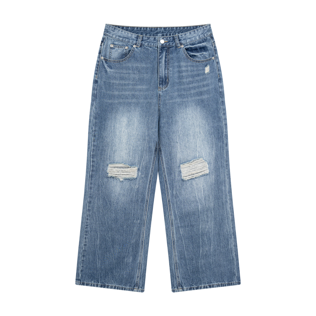 Men's Distressed Straight Leg Denim Jeans