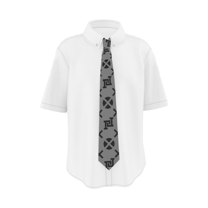 Lobo LeBlanc Gray Monogram Handmade Silk Neck Tie