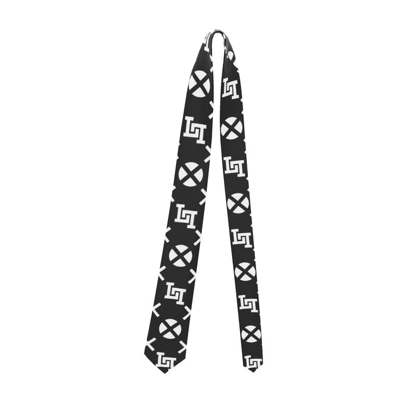 Lobo LeBlanc Black Monogram Handmade Silk Neck Tie