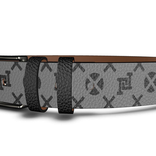 Lobo LeBlanc Gray Monogram Leather Belt
