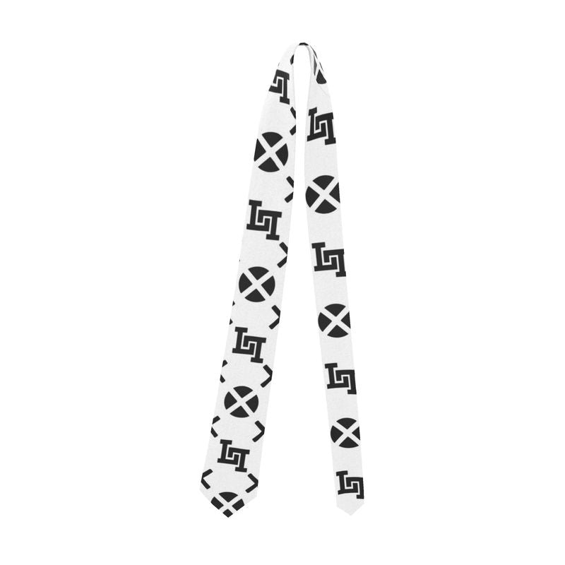 Lobo LeBlanc White Monogram Handmade Silk Neck Tie