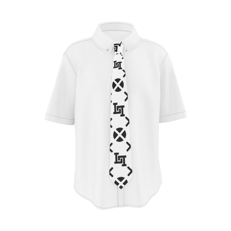 Lobo LeBlanc White Monogram Handmade Silk Neck Tie