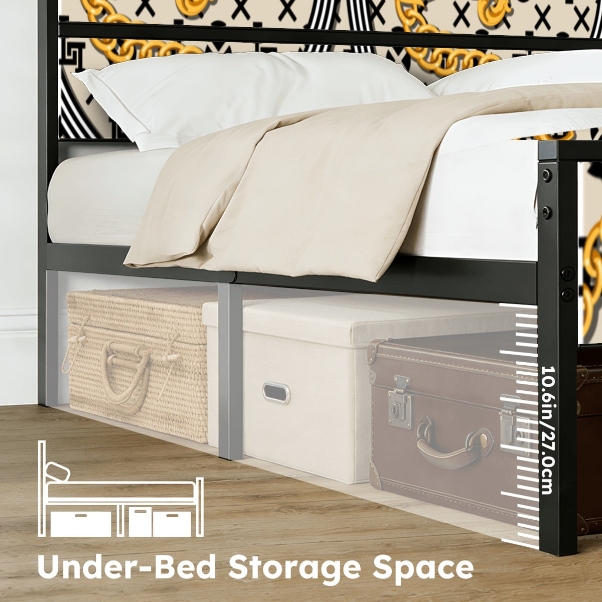 Lobo LeBlanc Gold Monogram Queen Bed Frame