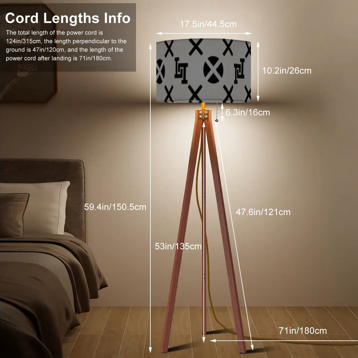 Lobo LeBlanc Gray Monogram Tripod Floor Lamp