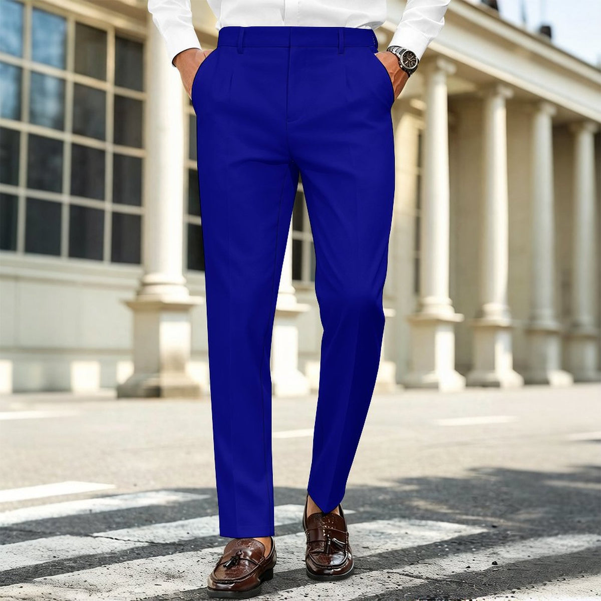 NAVY BLUE 260gsm Suit Casual Pants For Men(All-Over Printing)
