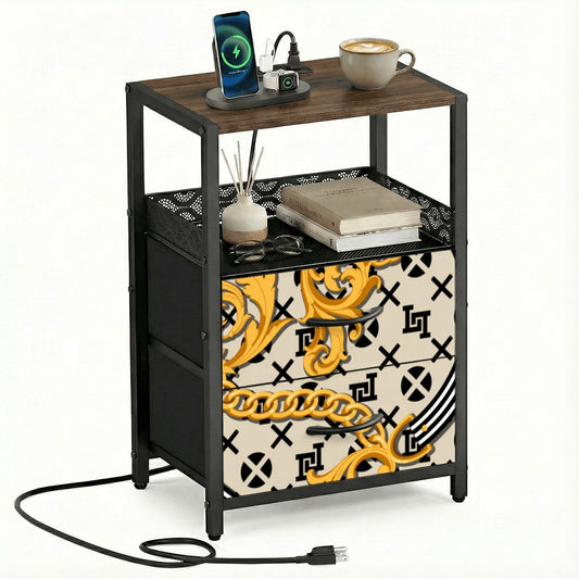 Lobo LeBlanc Gold Monogram 2 Drawer Nightstand