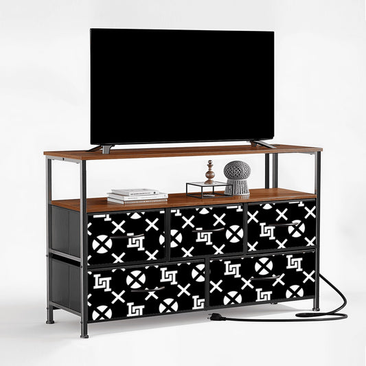 Lobo LeBlanc Black Monogram 5-Drawer TV Stand