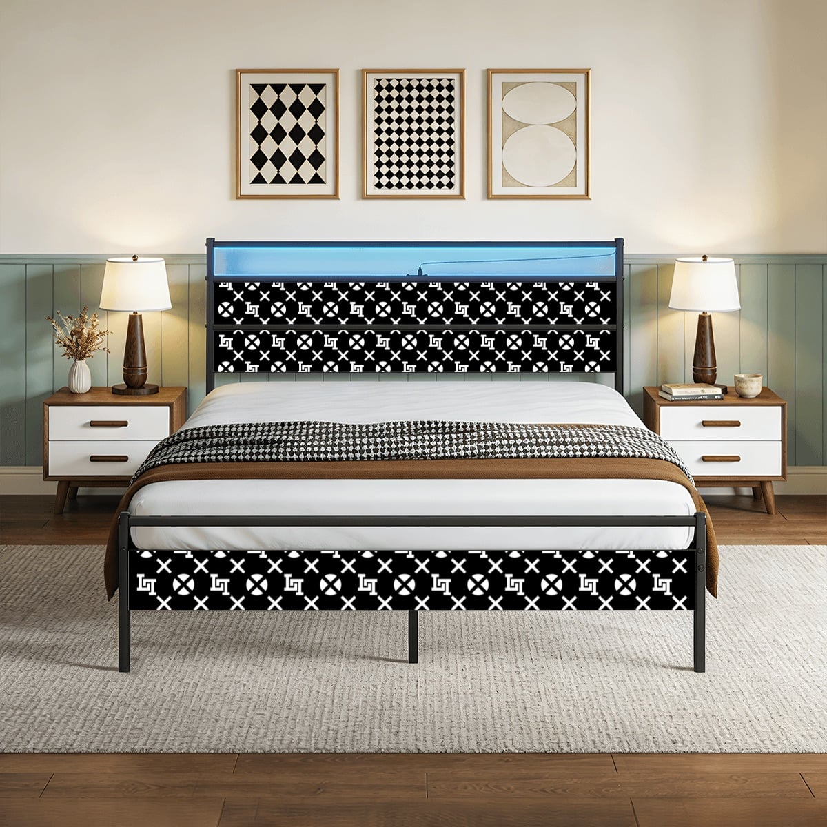 Lobo LeBlanc Black Monogram Queen Bed Frame