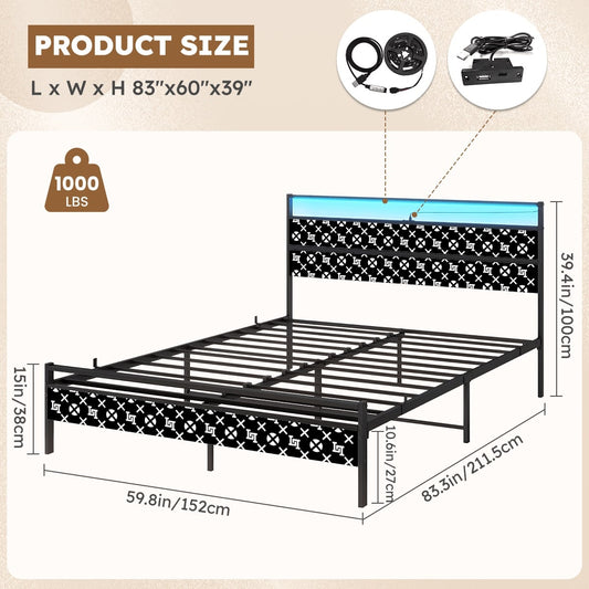 Lobo LeBlanc Black Monogram Queen Bed Frame