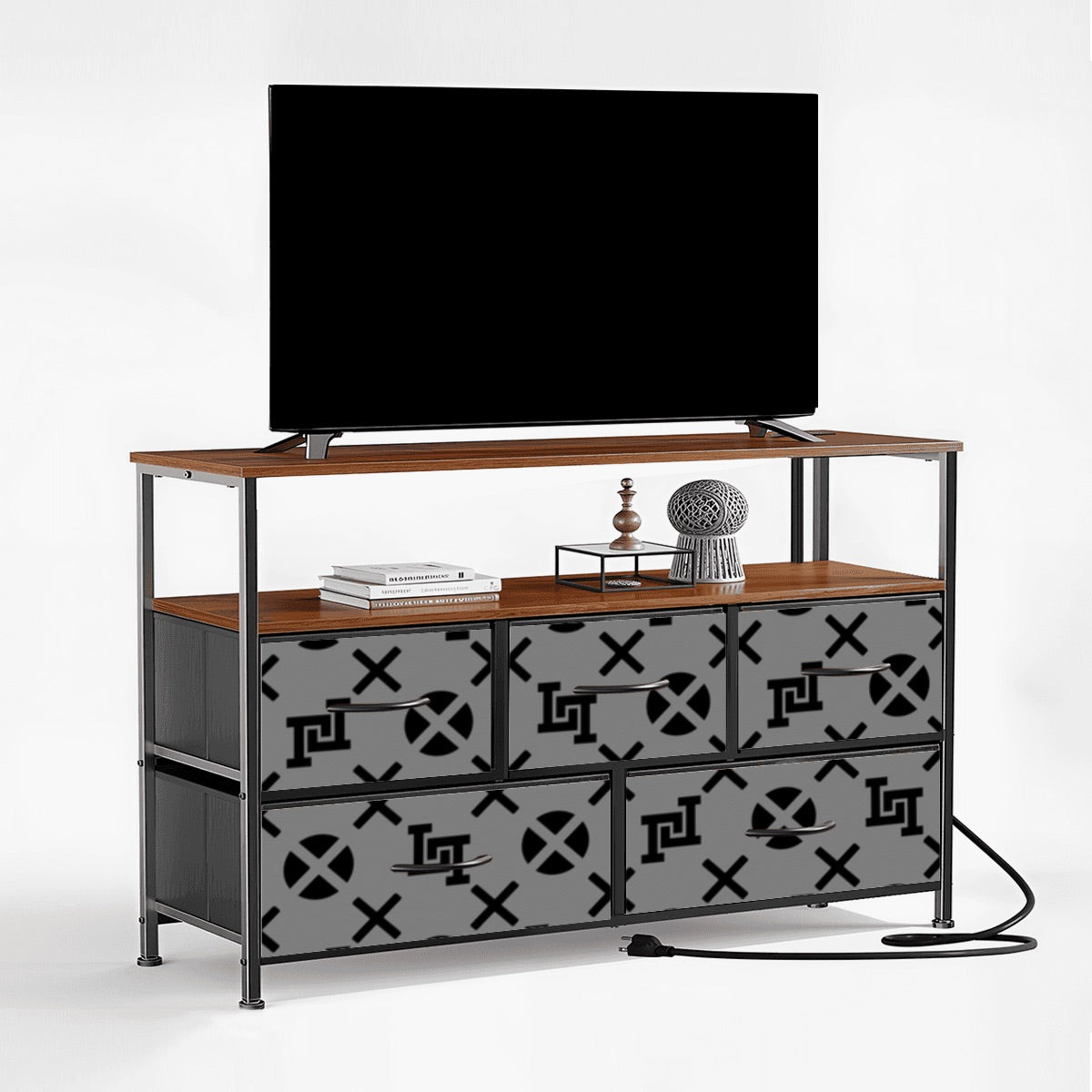 Lobo LeBlanc Gray Monogram 5-Drawer TV Stand