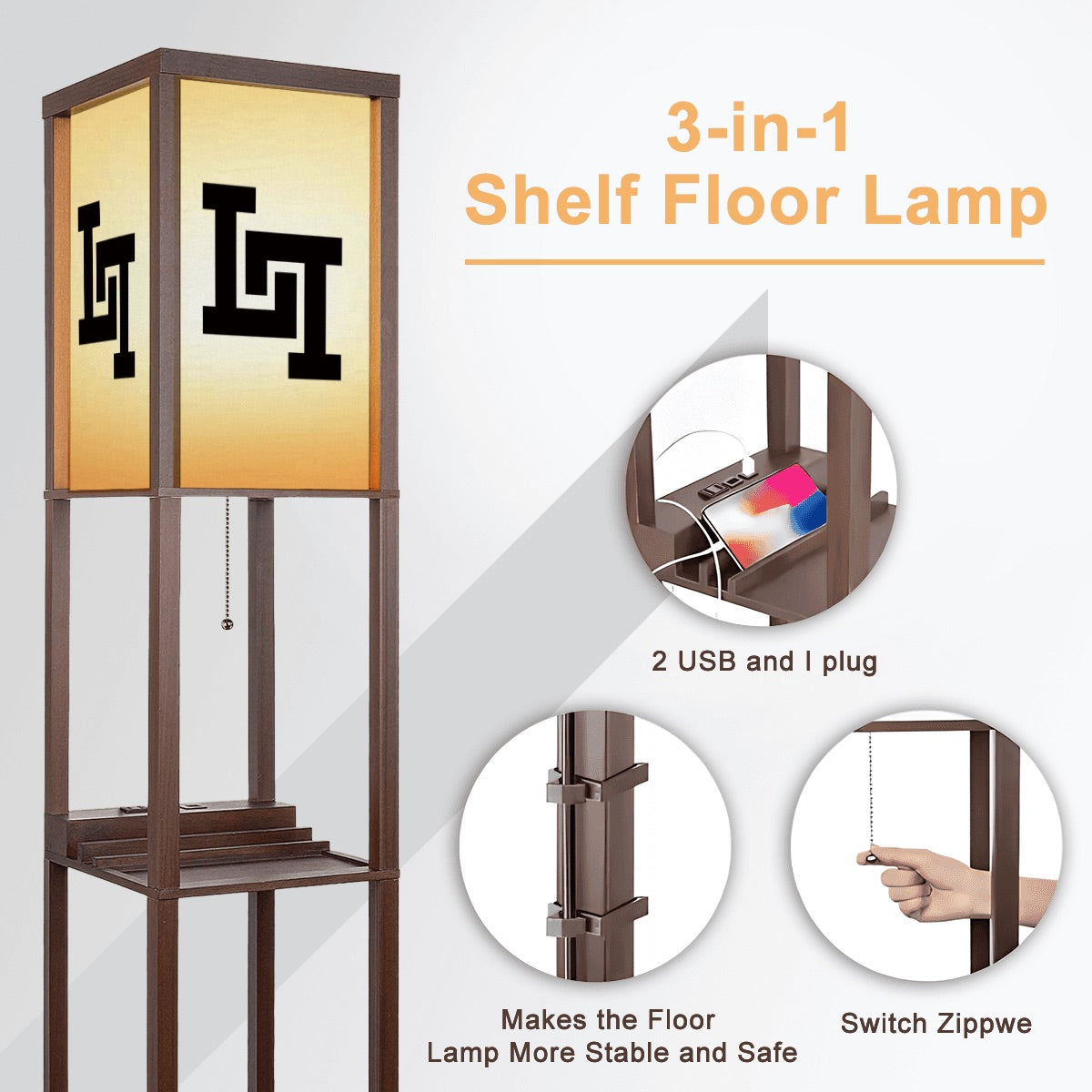 Lobo LeBlanc Double L Logo Floor Lamp with Shelves