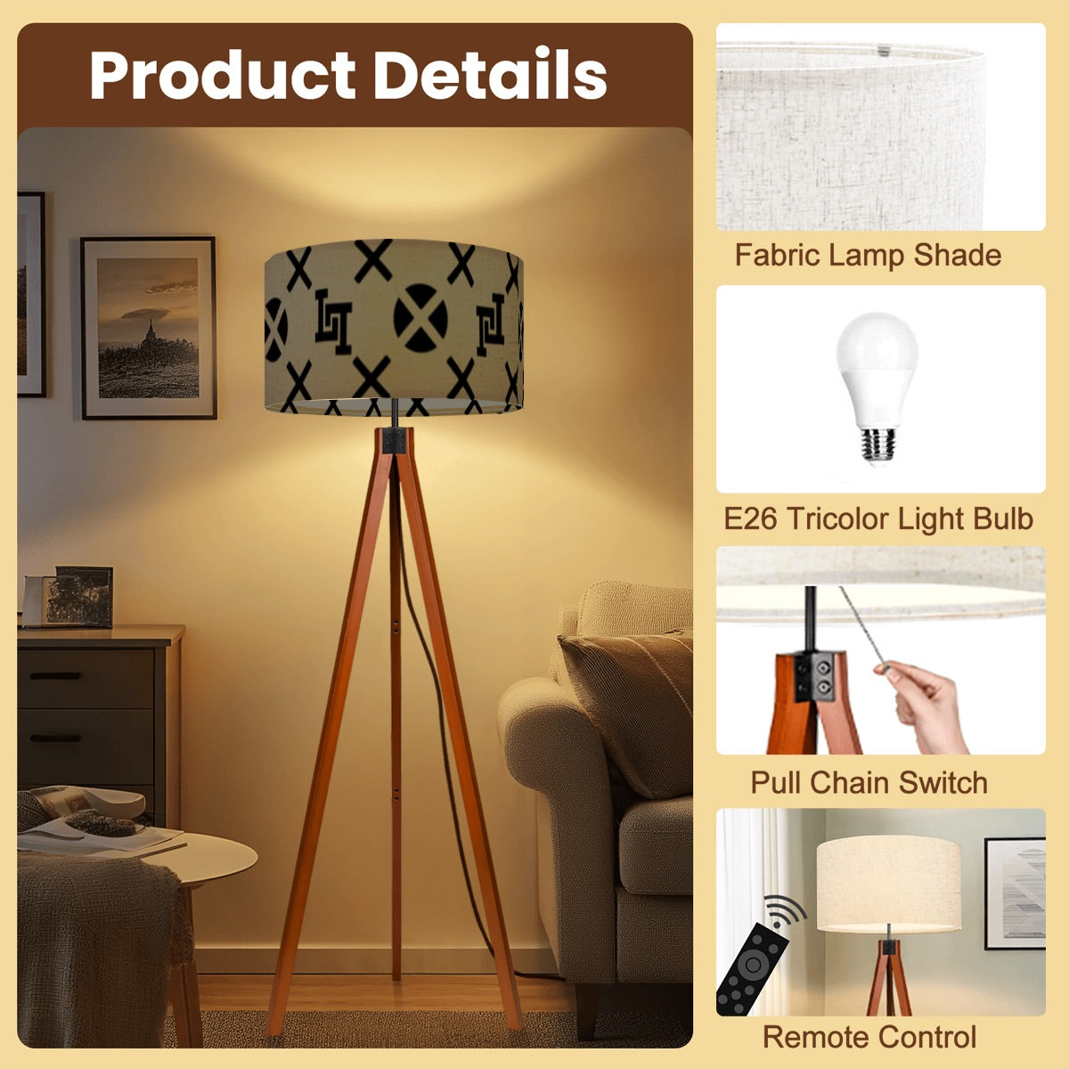 Lobo LeBlanc Gray Monogram Tripod Floor Lamp