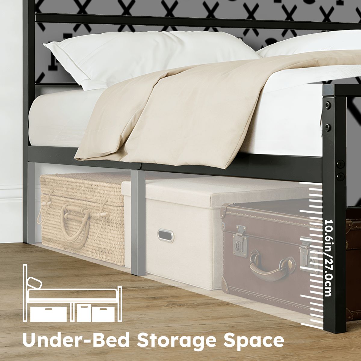 Lobo LeBlanc Gray Monogram Queen Bed Frame