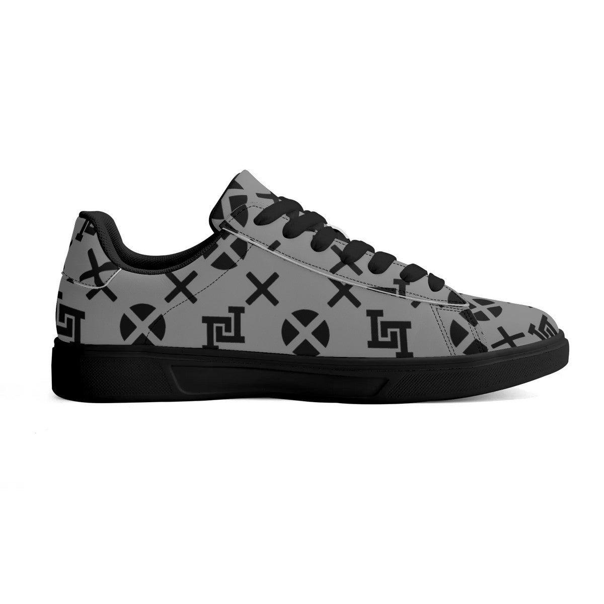 Lobo LeBlanc Unisex Premium Synthetic Gray Monogram Leather Sneakers