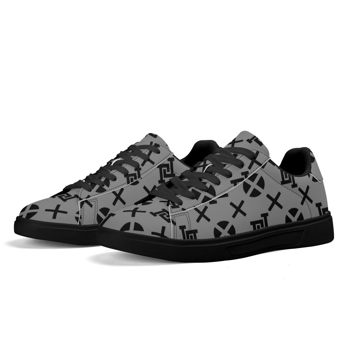 Lobo LeBlanc Unisex Premium Synthetic Gray Monogram Leather Sneakers