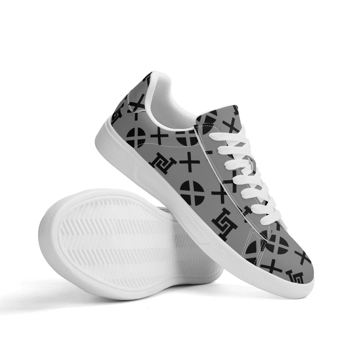 Lobo LeBlanc Unisex Premium Synthetic Gray Monogram Leather Sneakers