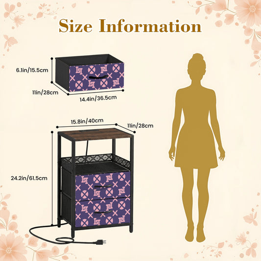 Lobo LeBlanc Purple Monogram 2 Drawer Nightstand