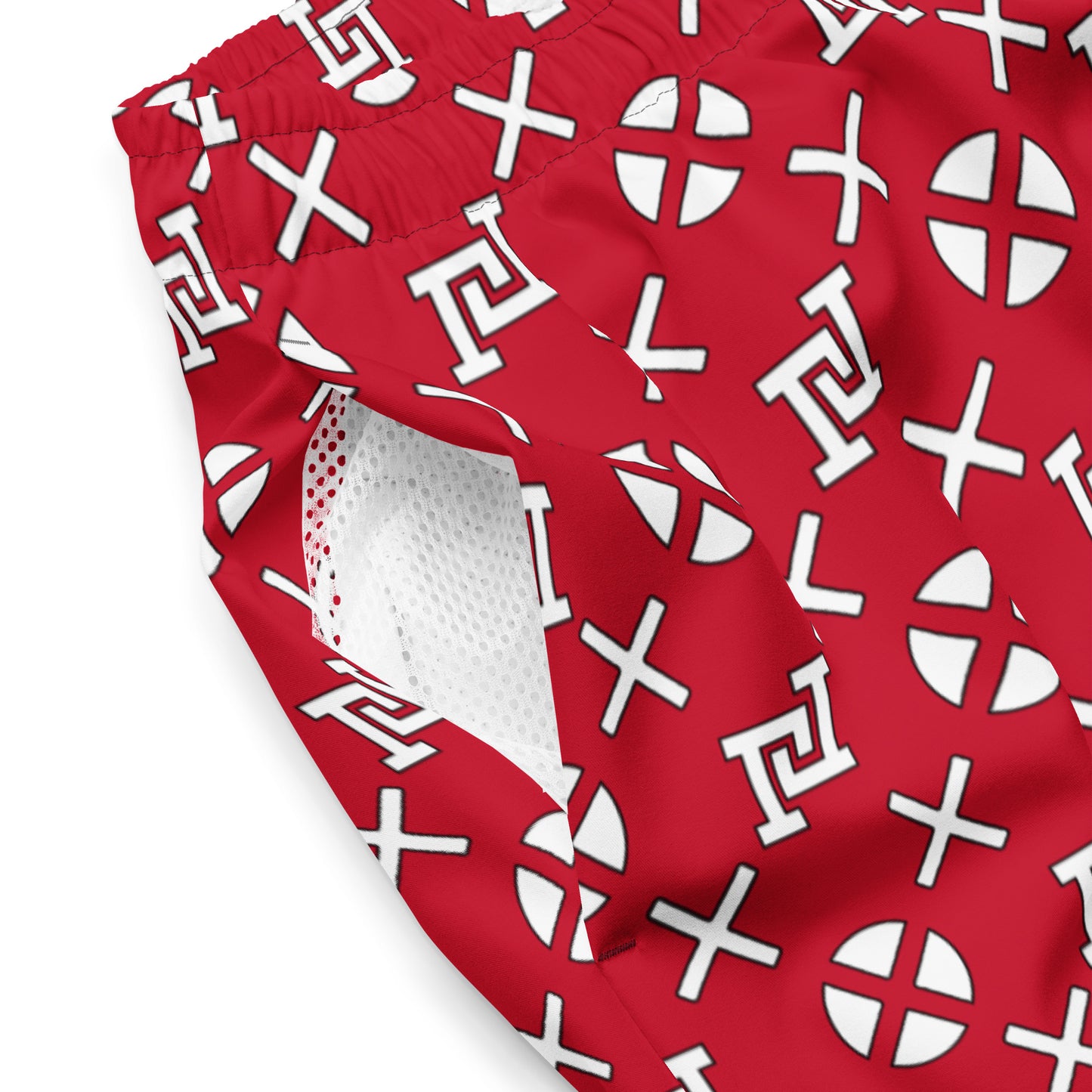 Red Monogram Board Shorts