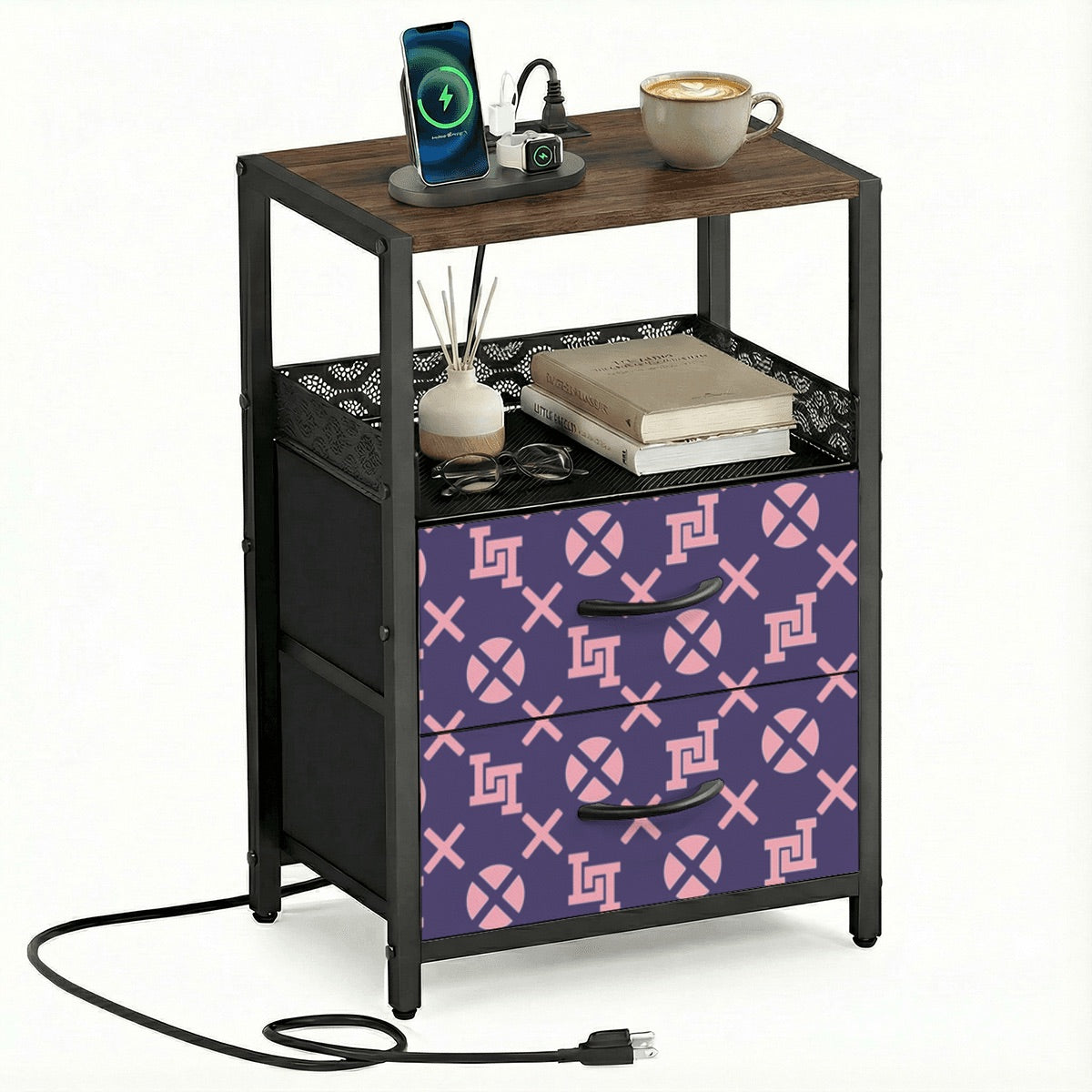 Lobo LeBlanc Purple Monogram 2 Drawer Nightstand