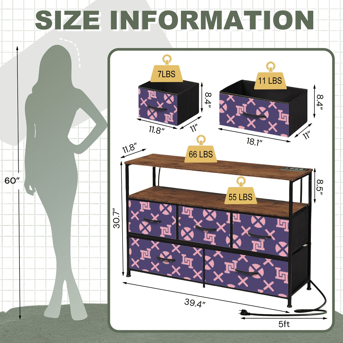 Lobo LeBlanc Purple Monogram 5-Drawer TV Stand