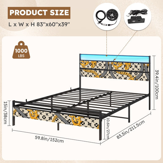 Lobo LeBlanc Gold Monogram Queen Bed Frame