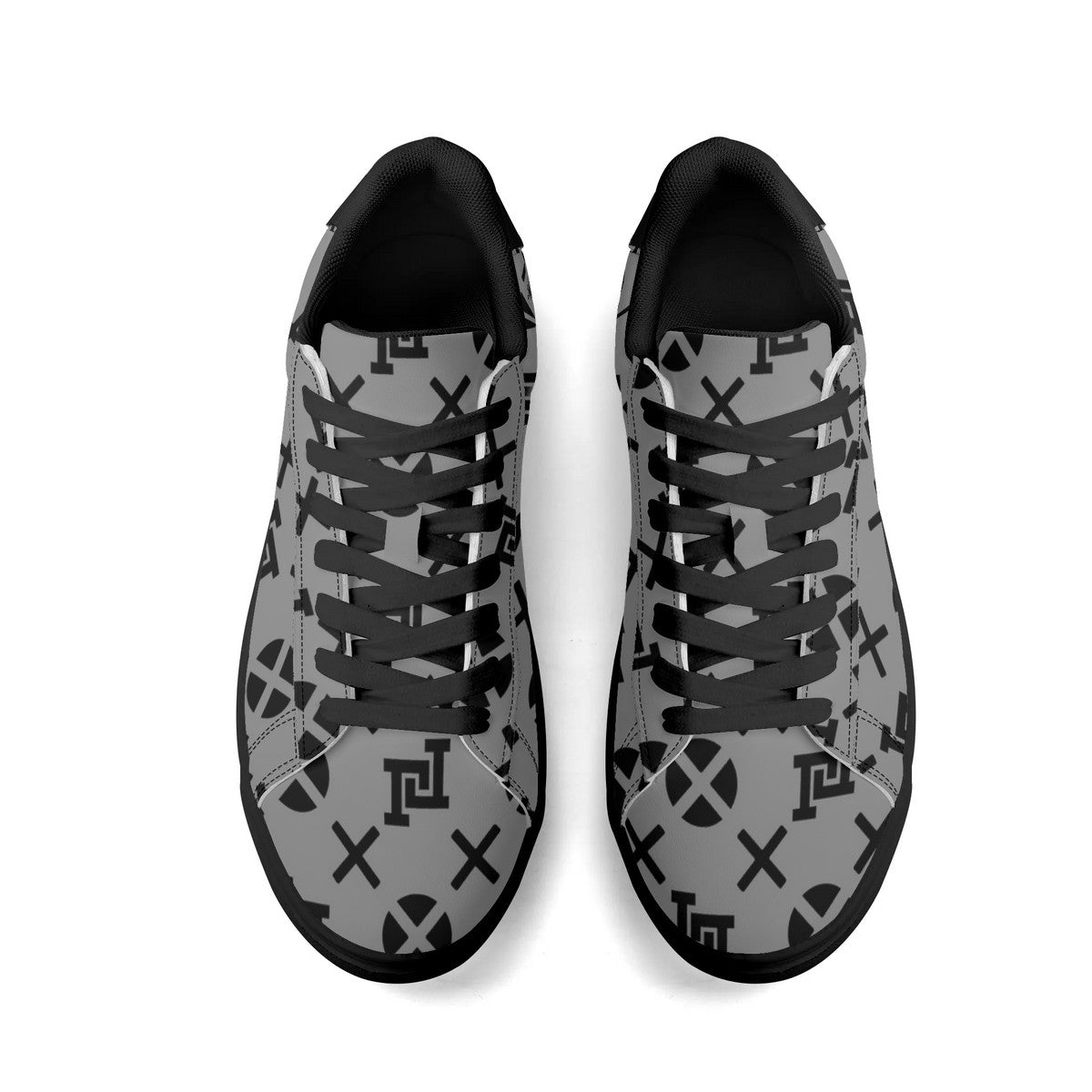Lobo LeBlanc Unisex Premium Synthetic Gray Monogram Leather Sneakers