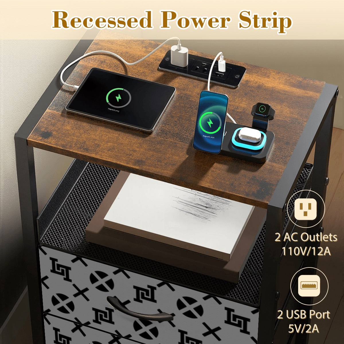Lobo LeBlanc Gray Monogram 2 Drawer Nightstand