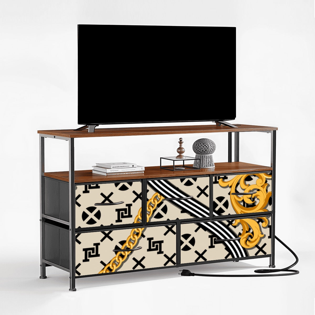 Lobo LeBlanc Gold Monogram 5-Drawer TV Stand