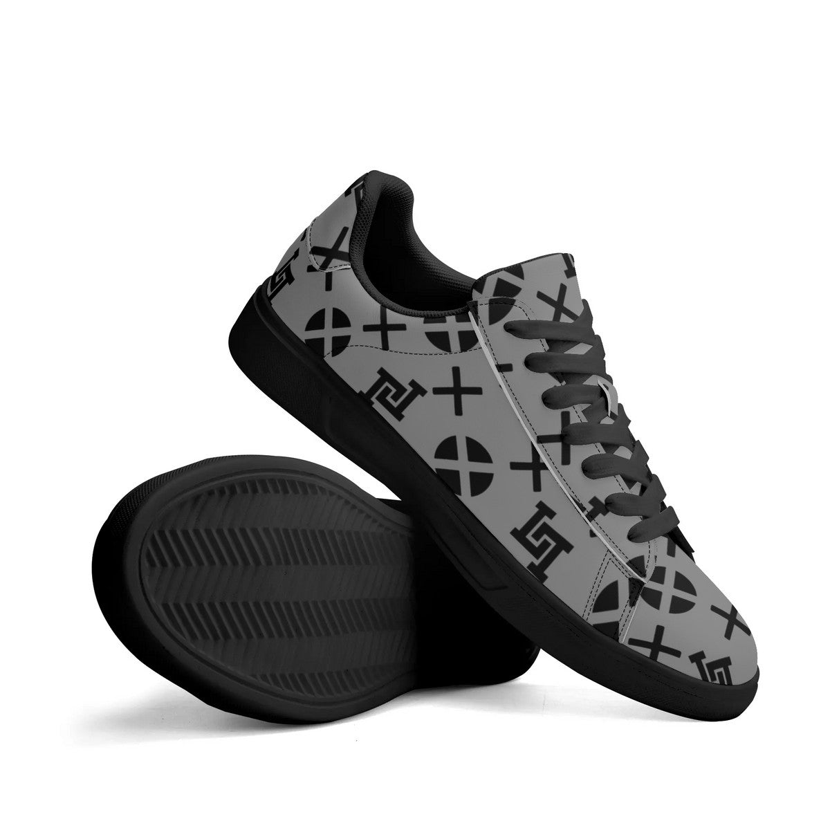 Lobo LeBlanc Unisex Premium Synthetic Gray Monogram Leather Sneakers