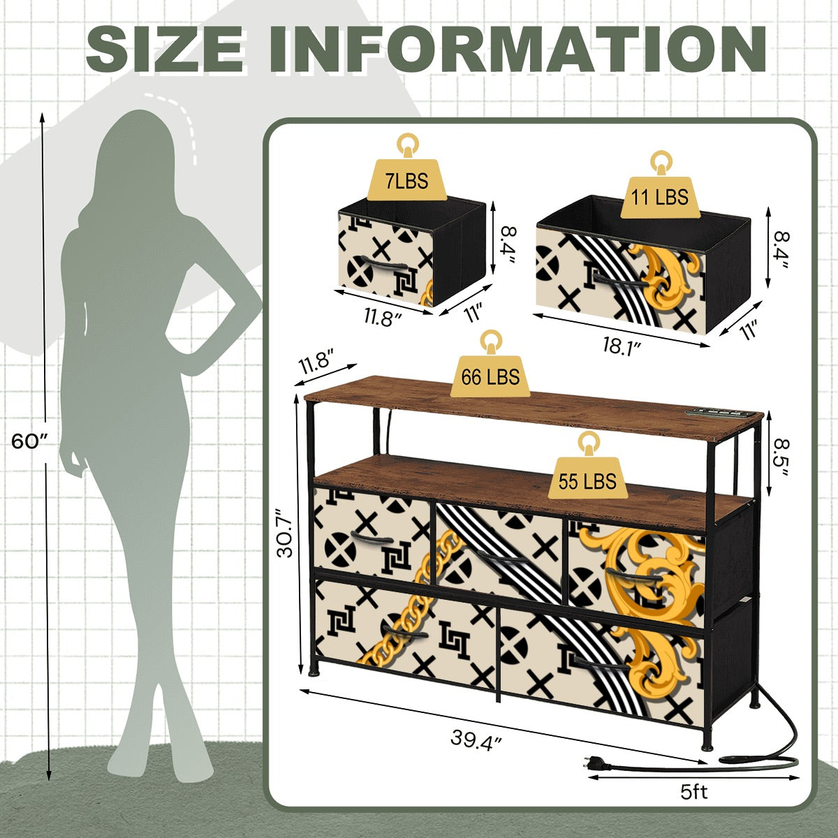 Lobo LeBlanc Gold Monogram 5-Drawer TV Stand
