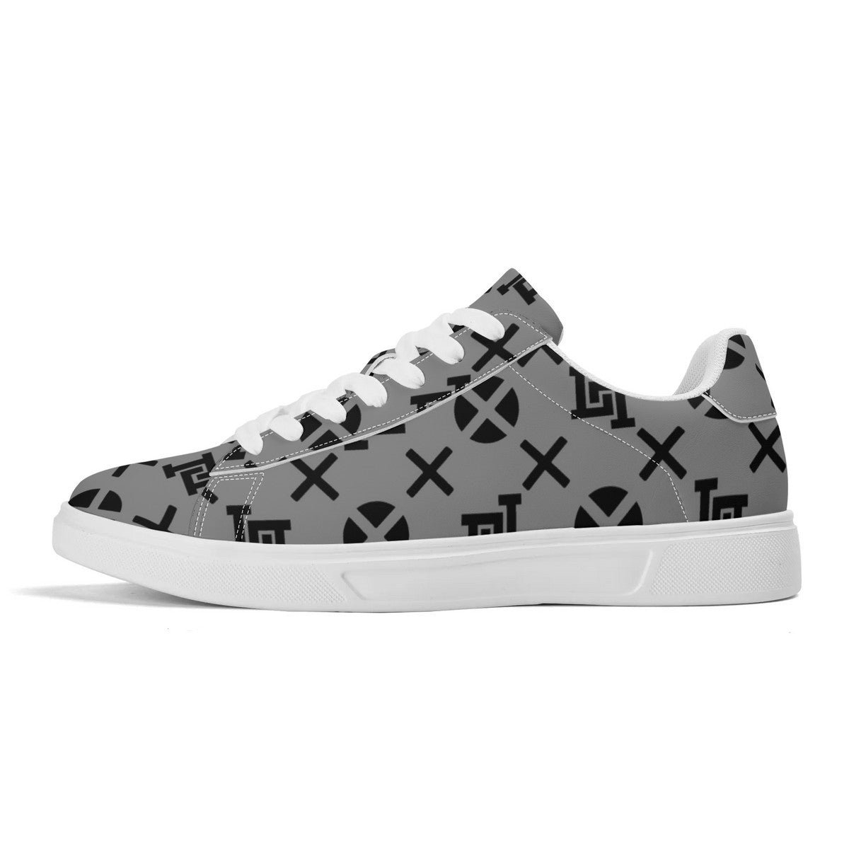 Lobo LeBlanc Unisex Premium Synthetic Gray Monogram Leather Sneakers
