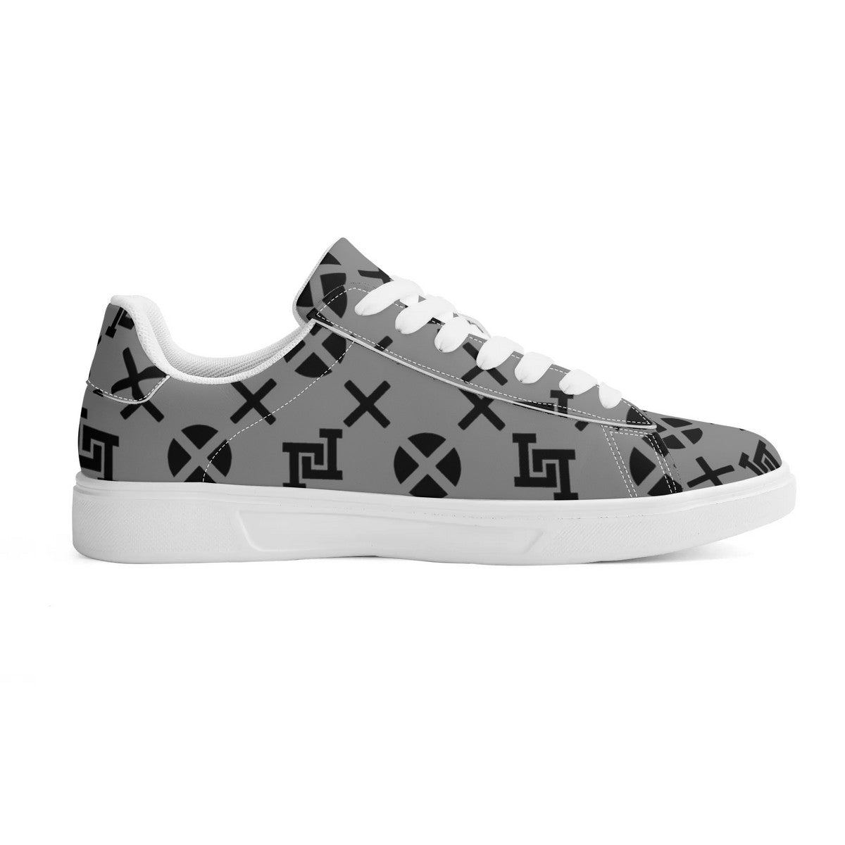 Lobo LeBlanc Unisex Premium Synthetic Gray Monogram Leather Sneakers