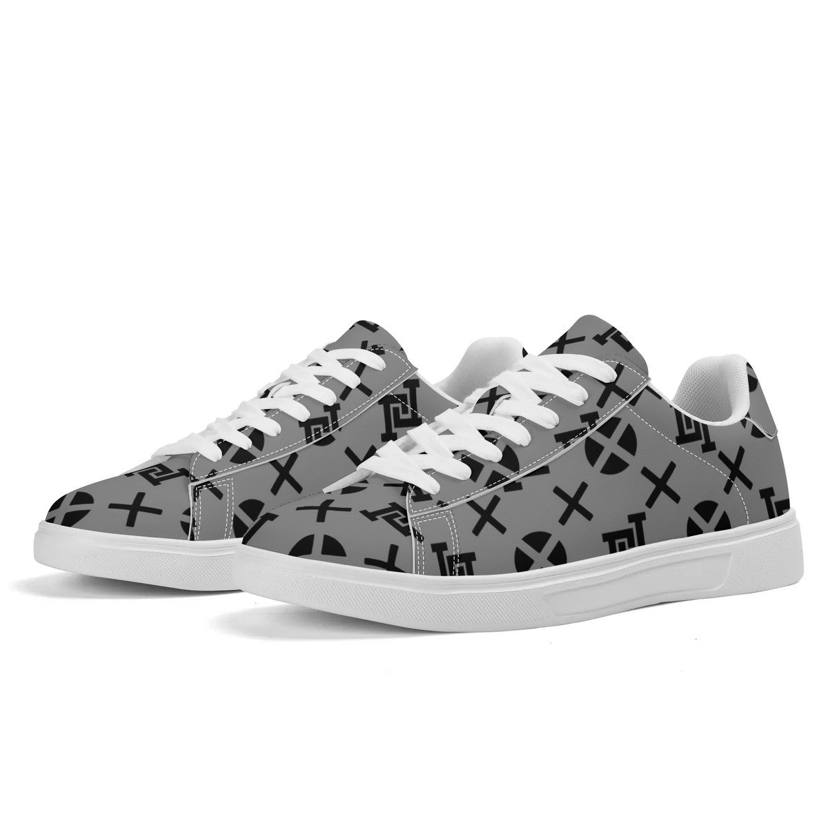 Lobo LeBlanc Unisex Premium Synthetic Gray Monogram Leather Sneakers
