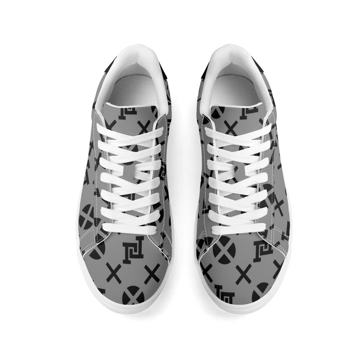Lobo LeBlanc Unisex Premium Synthetic Gray Monogram Leather Sneakers