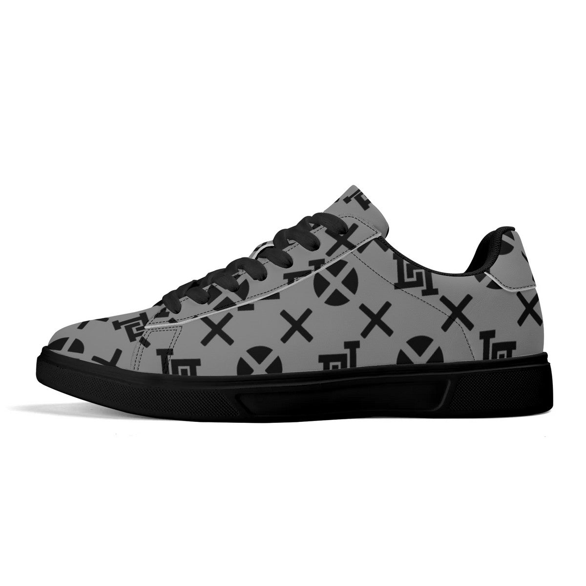 Lobo LeBlanc Unisex Premium Synthetic Gray Monogram Leather Sneakers